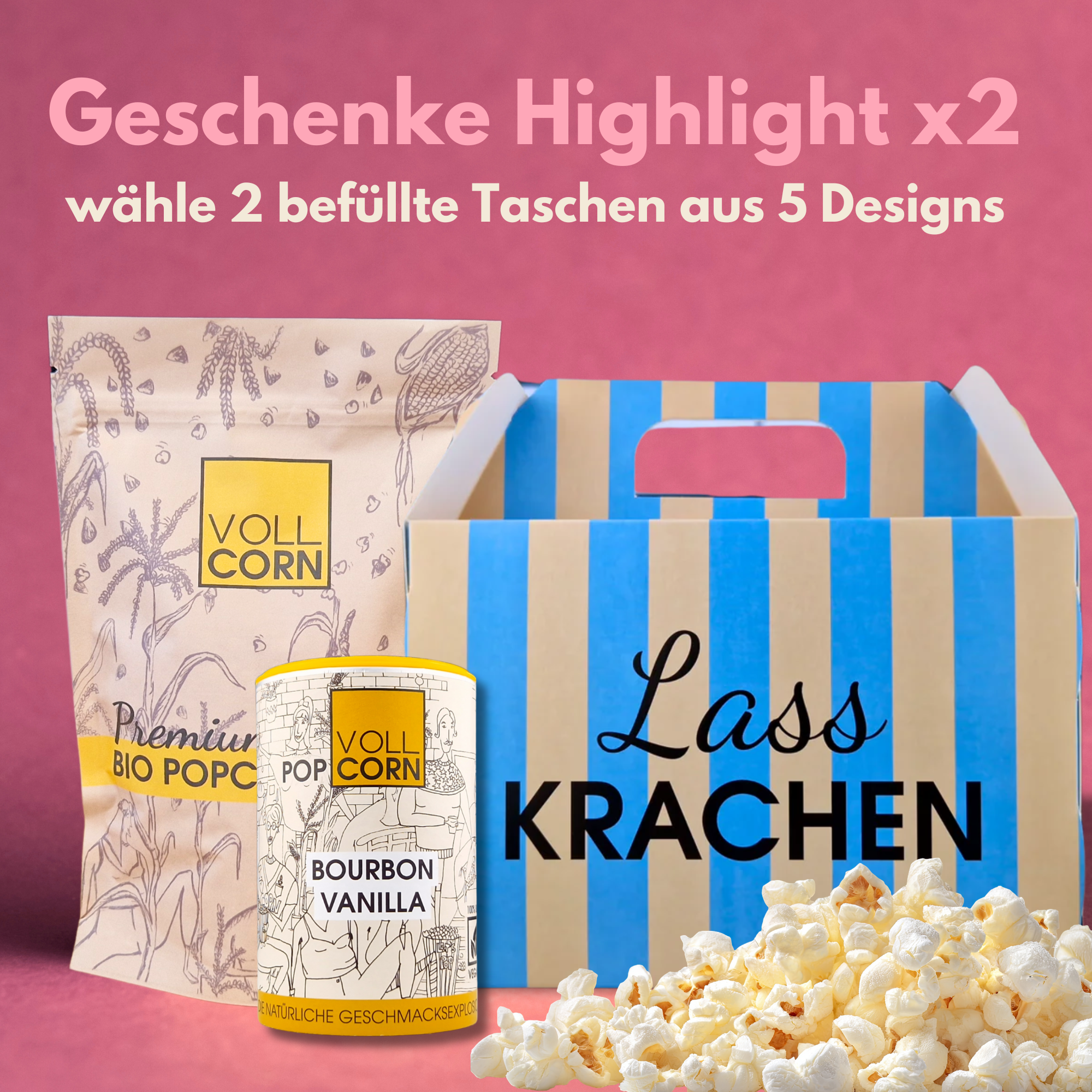 Geschenke Kracher - Wähle 2 befüllte Geschenktaschen aus 5 Designs