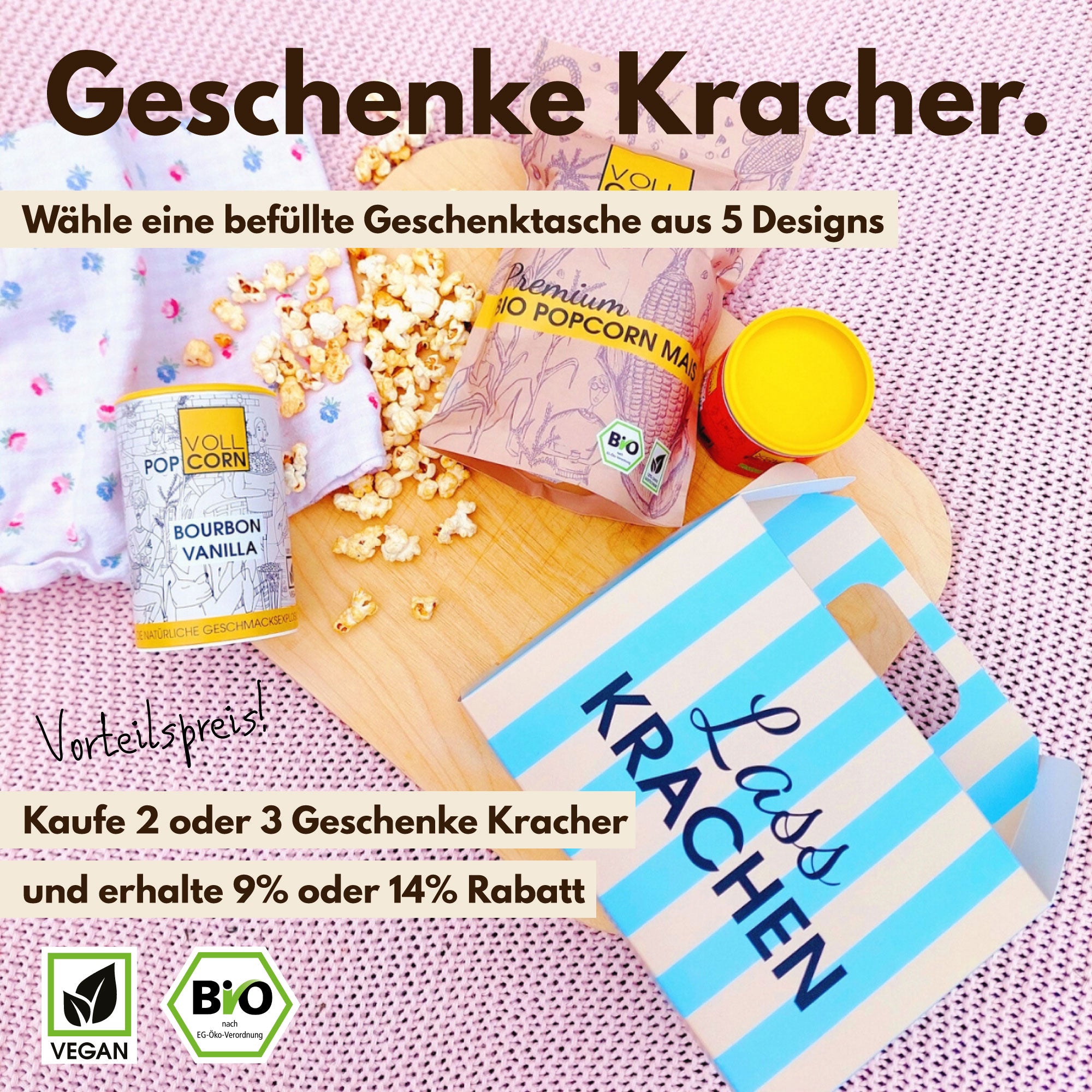 Geschenke Kracher - Wähle eine Geschenktasche aus 5 Designs inkl. Geschenkkarte