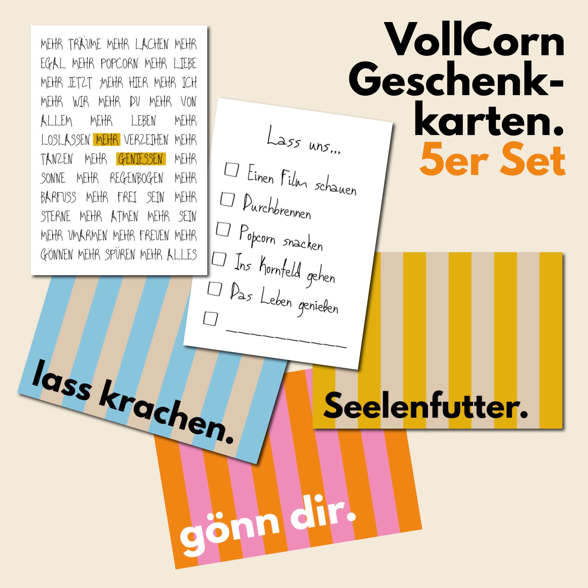 VollCorn Geschenkkarten - 5er Set